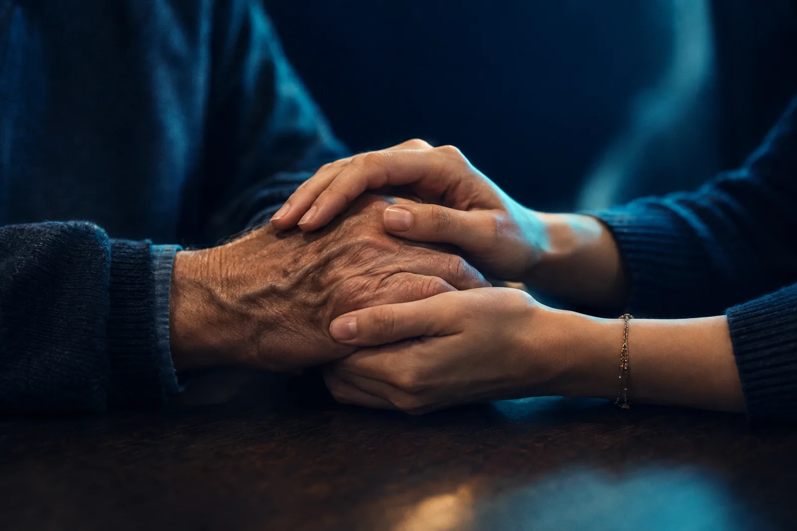 A family member holding a patient's hand